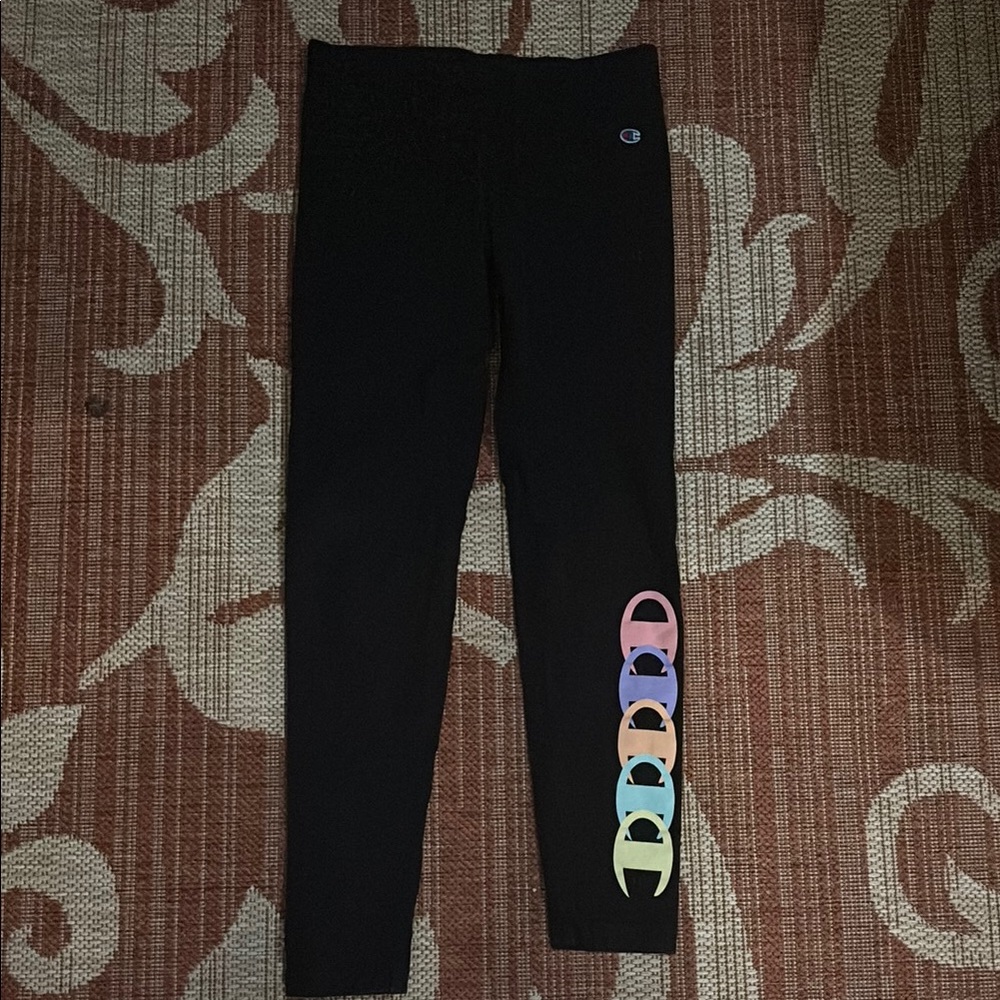 Champion Kids Black Leggings with Rainbow Logo